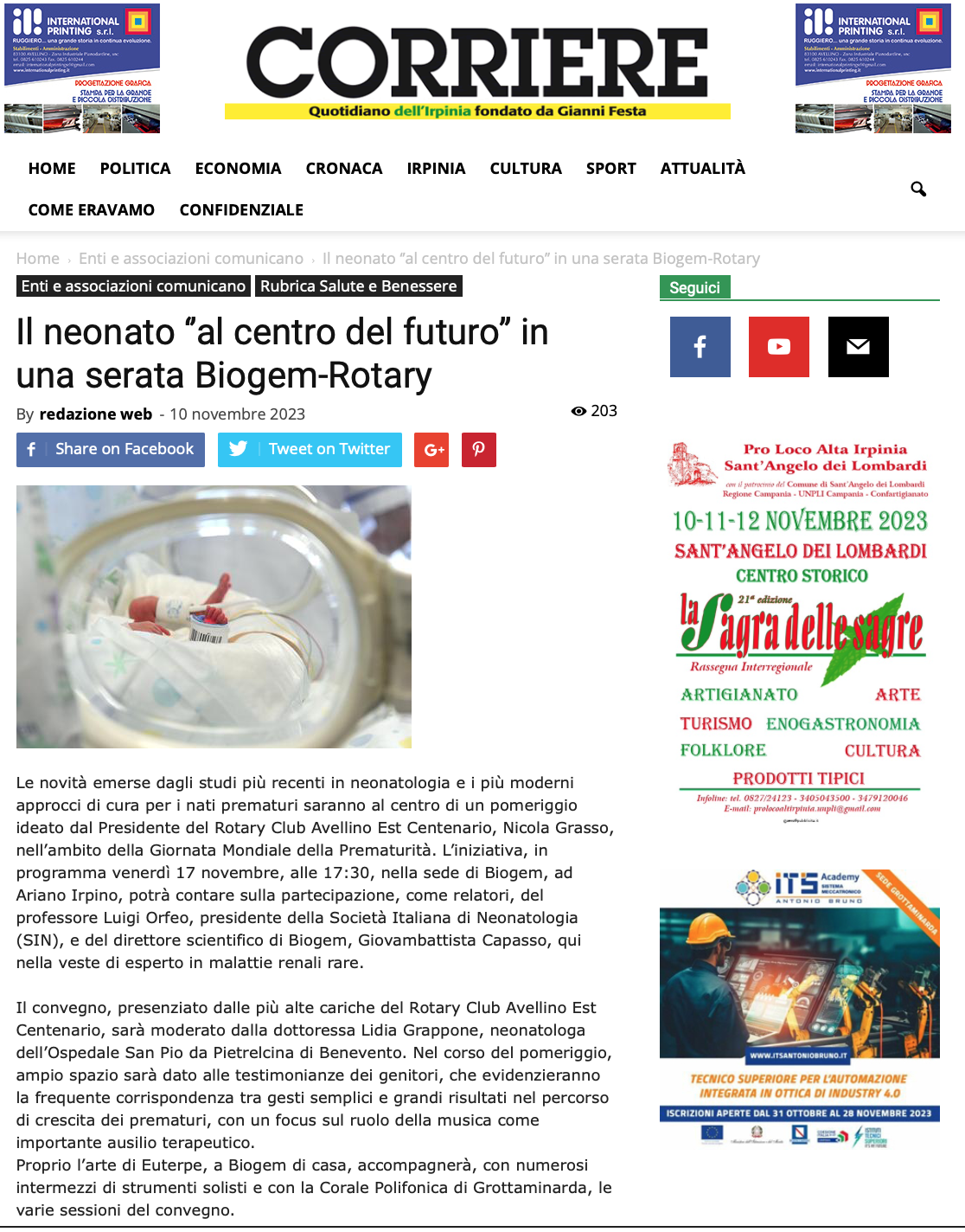 Il neonato ‘’al centro del futuro’’ in una serata Biogem-Rotary